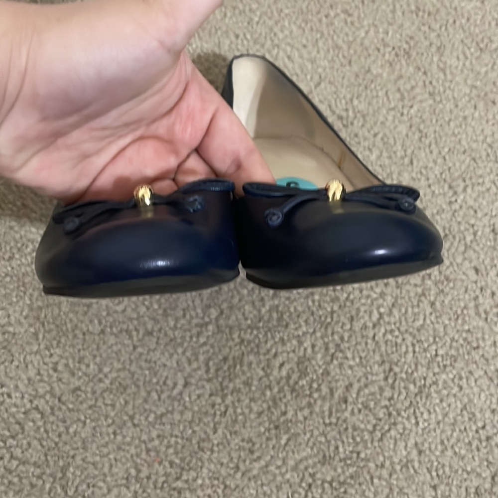 Cole Haan Navy Blue / Brown Wedge Slip On Heels Bow Front Shoes Size 6 - Picture 9 of 9